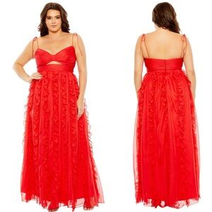Mac Duggal Red Keyhole Detail Chiffon Sleeveless Gown Size 20W